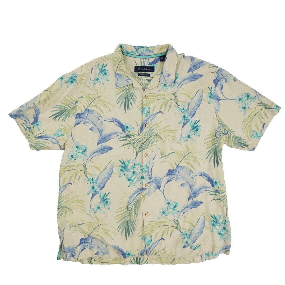 Tommy Bahama Original Fit Button Up Shirt Men's XL Silk Blue Green Tropical